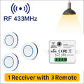 RF 433MHz Wireless 10A Relay Receiver Remote Control Light Switch 220V 110V Mini Round Button Wall Panel Switch For LED Lamp