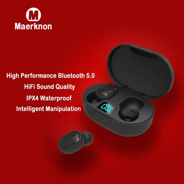E6S TWS Wireless Bluetooth Earphones Digital Display Noise Cancelling Earbuds with Mic HiFi Stereo Sound Headset for Smartphones