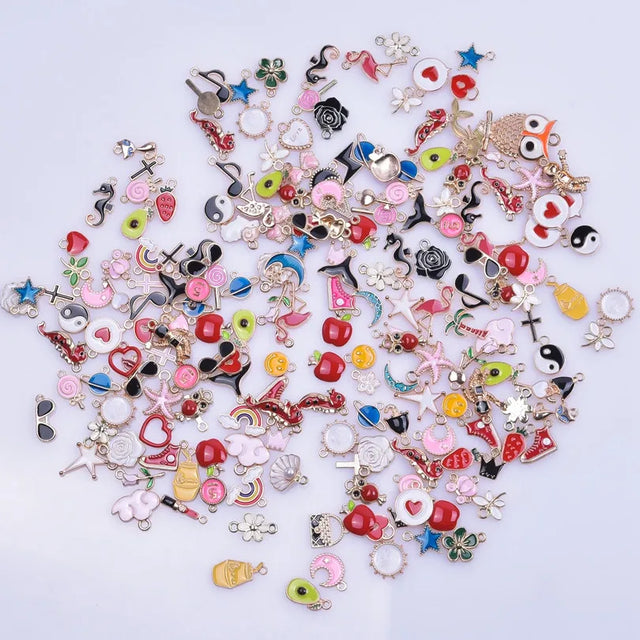 30/50/100pcs Random Mix Cute Animal Flower Heart Bulk Charm Assorted Enamel Charms For Jewelry Making Supplies DIY Accessories